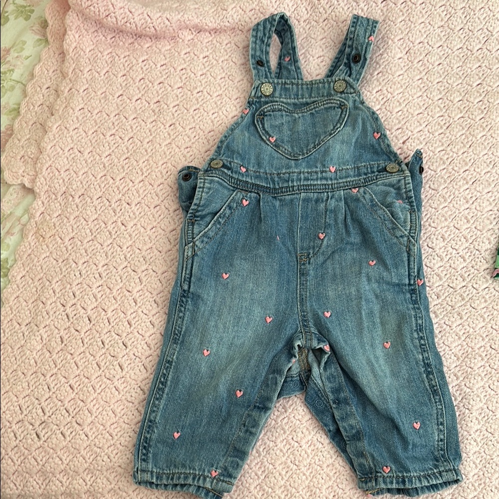 Kids Denim Overalls with Pink Hearts